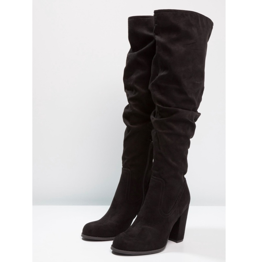 Taupe Chic Over the Knee Block Heel Slouchy Boot - Picture 7 of 8
